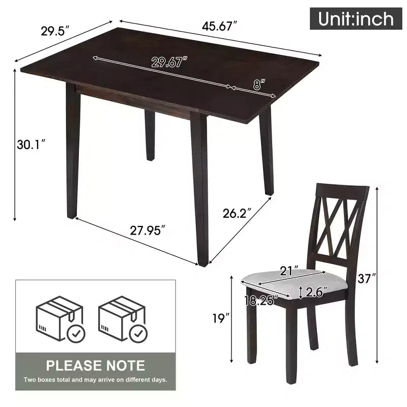 Ensemble de salle à manger extensible 3 pièces avec 2 chaises rembourrées, table à manger en bois avec abattants pour petit espace