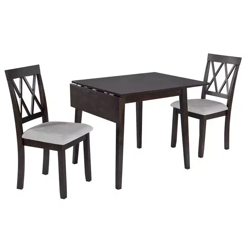 Ensemble de salle à manger extensible 3 pièces avec 2 chaises rembourrées, table à manger en bois avec abattants pour petit espace