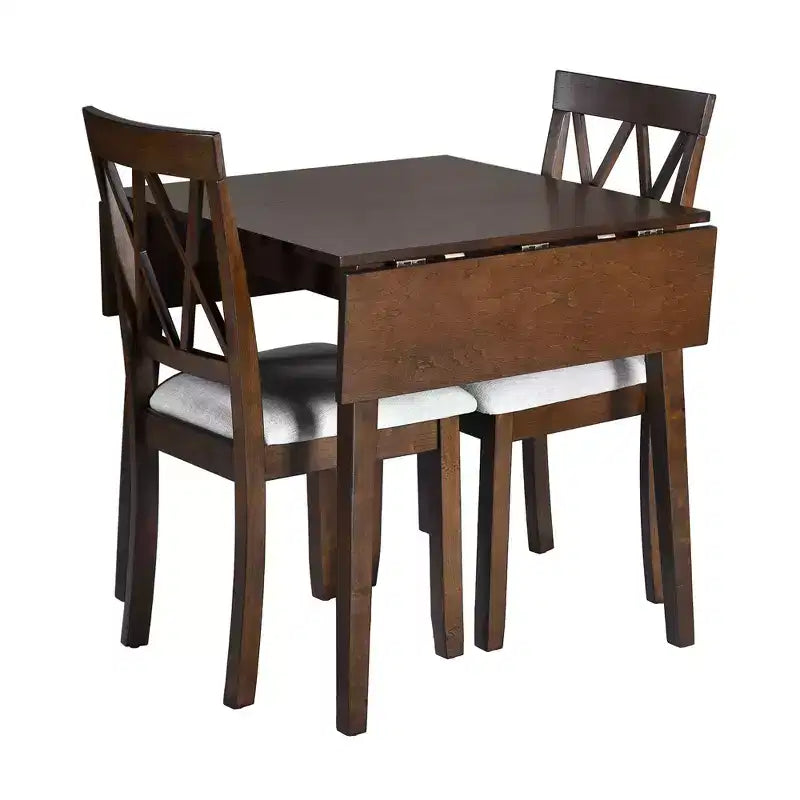 Ensemble de salle à manger extensible 3 pièces avec 2 chaises rembourrées, table à manger en bois avec abattants pour petit espace