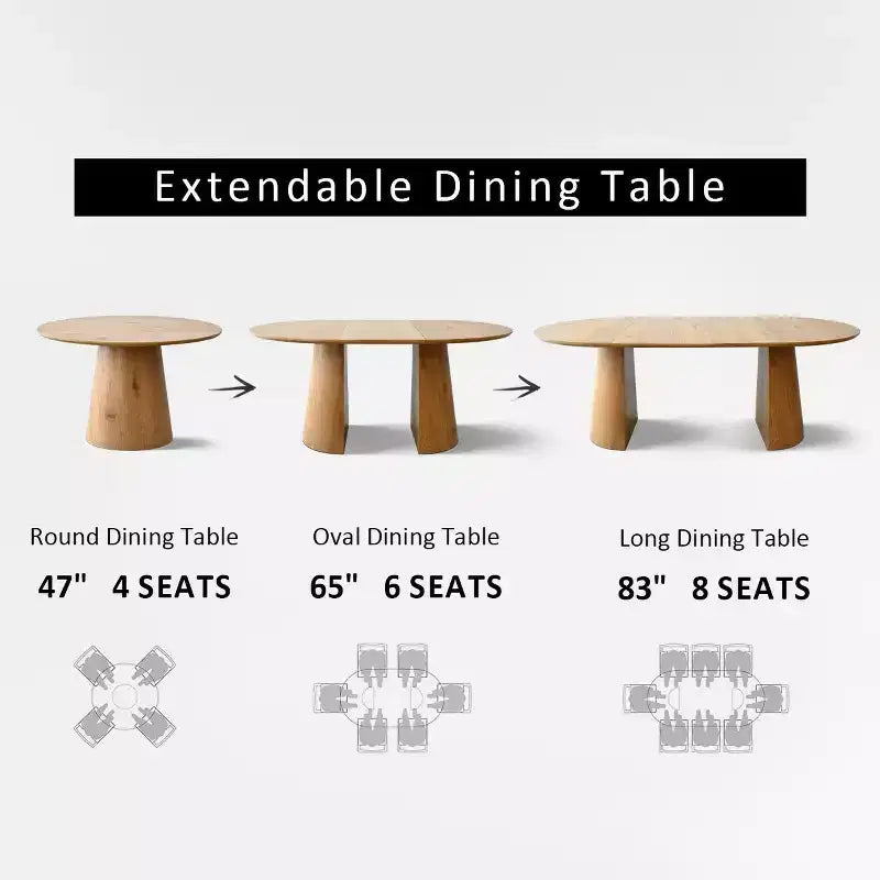 Ensemble de salle à manger extensible 47-83 pour 6 personnes, table en bois naturel et 6 chaises sans accoudoirs en lin avec pieds en bois massif pour salle à manger-Panipeachy