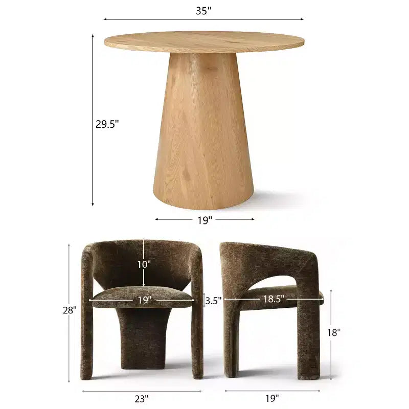 Ensemble table à manger ronde avec 2 fauteuils en chenille, table piédestal moderne et chaises rembourrées avec dossier et accoudoirs complets - Panipeachy