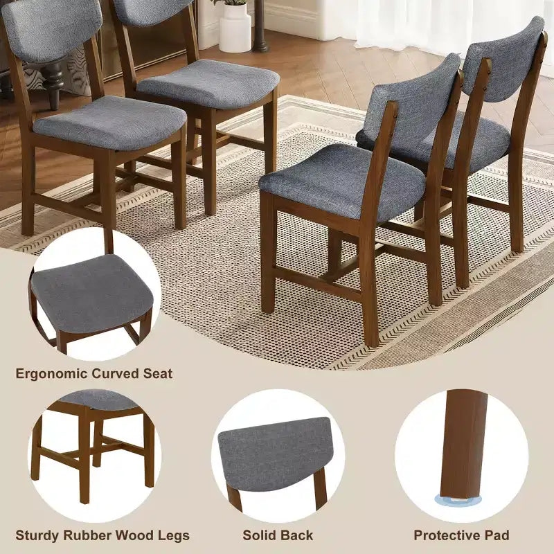 Ensemble de salle à manger rustique 5 pièces avec table en bois et 4 chaises rembourrées Espresso