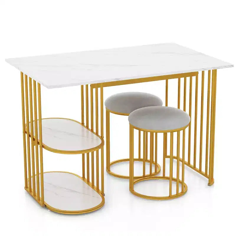 Costway Ensemble table à manger 3 pièces avec 2 tabourets Étagère de rangement à 2 niveaux Siège rembourré