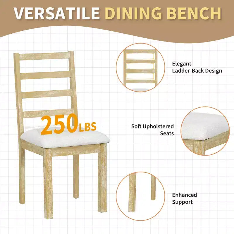 Ensemble de salle à manger GDFStudio Zayd 6 pièces avec table à pied central extensible, chaises à dossier échelle et banc