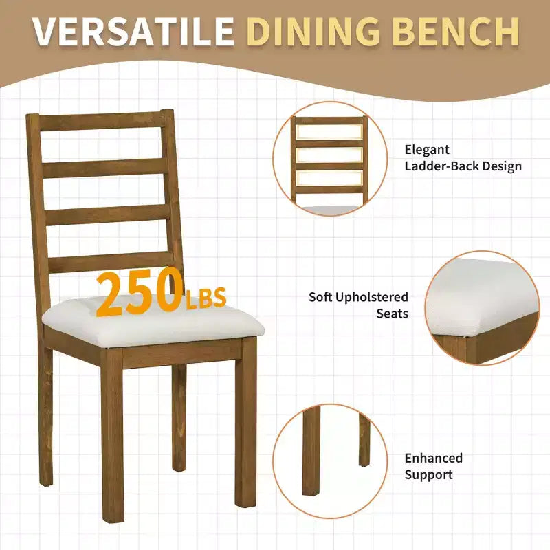 Ensemble de salle à manger GDFStudio Zayd 6 pièces avec table à pied central extensible, chaises à dossier échelle et banc