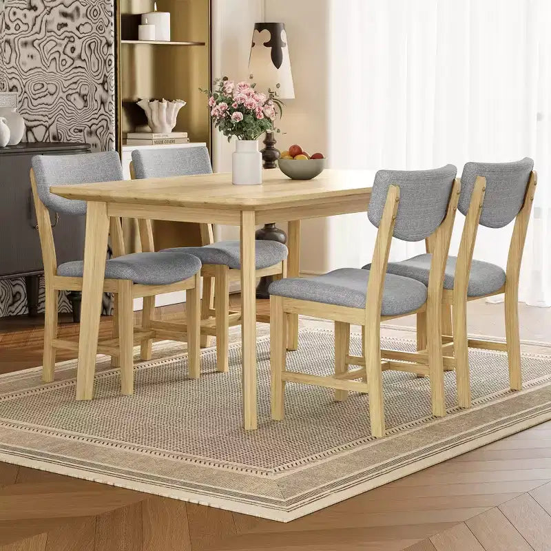 Ensemble de salle à manger en bois rustique pour 4 personnes, table rectangulaire 5 pièces avec chaises rembourrées pour petite cuisine