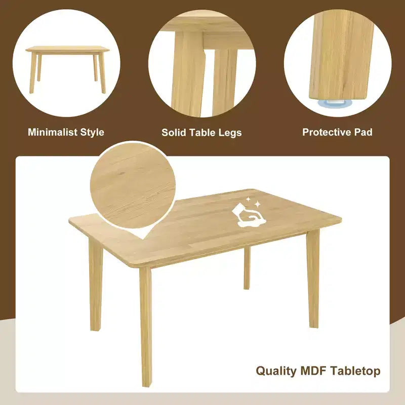 Ensemble de salle à manger en bois rustique pour 4 personnes, table rectangulaire 5 pièces avec chaises rembourrées pour petite cuisine