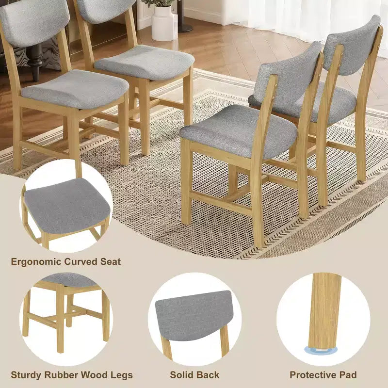 Ensemble de salle à manger en bois rustique pour 4 personnes, table rectangulaire 5 pièces avec chaises rembourrées pour petite cuisine