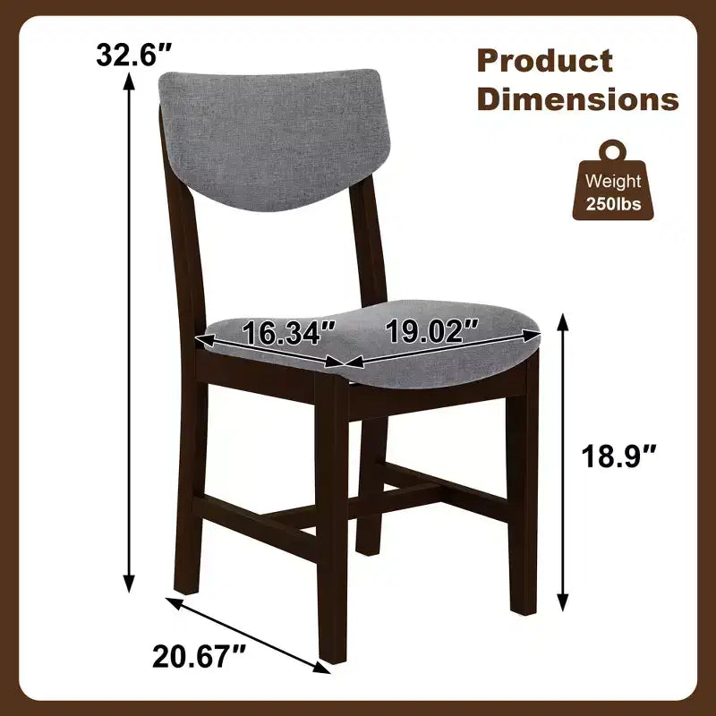 Ensemble de salle à manger en bois rustique pour 4 personnes, table rectangulaire 5 pièces avec chaises rembourrées pour petite cuisine