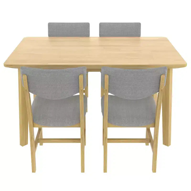 Ensemble de salle à manger en bois rustique pour 4 personnes, table rectangulaire 5 pièces avec chaises rembourrées pour petite cuisine