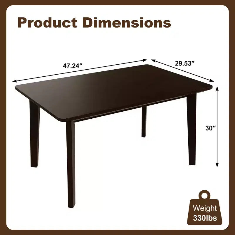Ensemble de salle à manger en bois rustique pour 4 personnes, table rectangulaire 5 pièces avec chaises rembourrées pour petite cuisine
