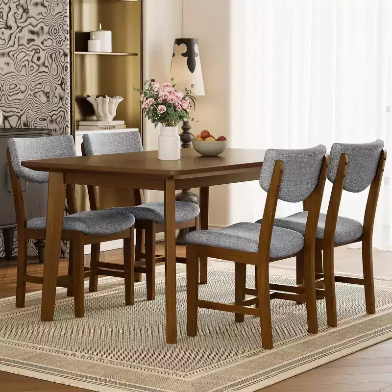 Ensemble de salle à manger en bois rustique pour 4 personnes, table rectangulaire 5 pièces avec chaises rembourrées pour petite cuisine