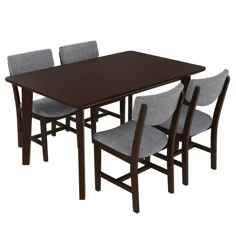 Ensemble de salle à manger en bois rustique pour 4 personnes, table rectangulaire 5 pièces avec chaises rembourrées pour petite cuisine