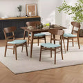 Small Space Dining Set for 4, 5 Pieces Rectangular Solid Wood Table Set with 4 Upholstered Chairs for Kitchen, Mint,Walnut