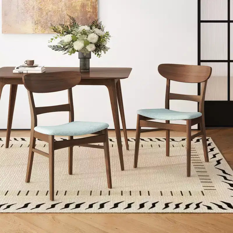 Ensemble de salle à manger compact pour 4 personnes, 5 pièces, table rectangulaire en bois massif avec 4 chaises rembourrées pour cuisine, vert menthe, noyer