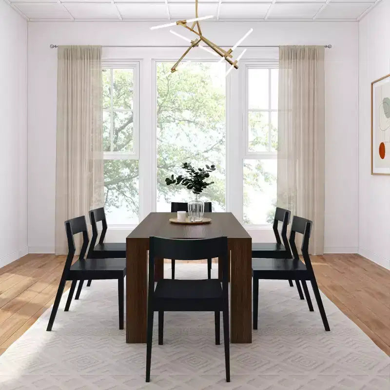 Ensemble de table à manger Plank+Beam 72 Modern en bois massif, brosse métallique noire, + 6 chaises