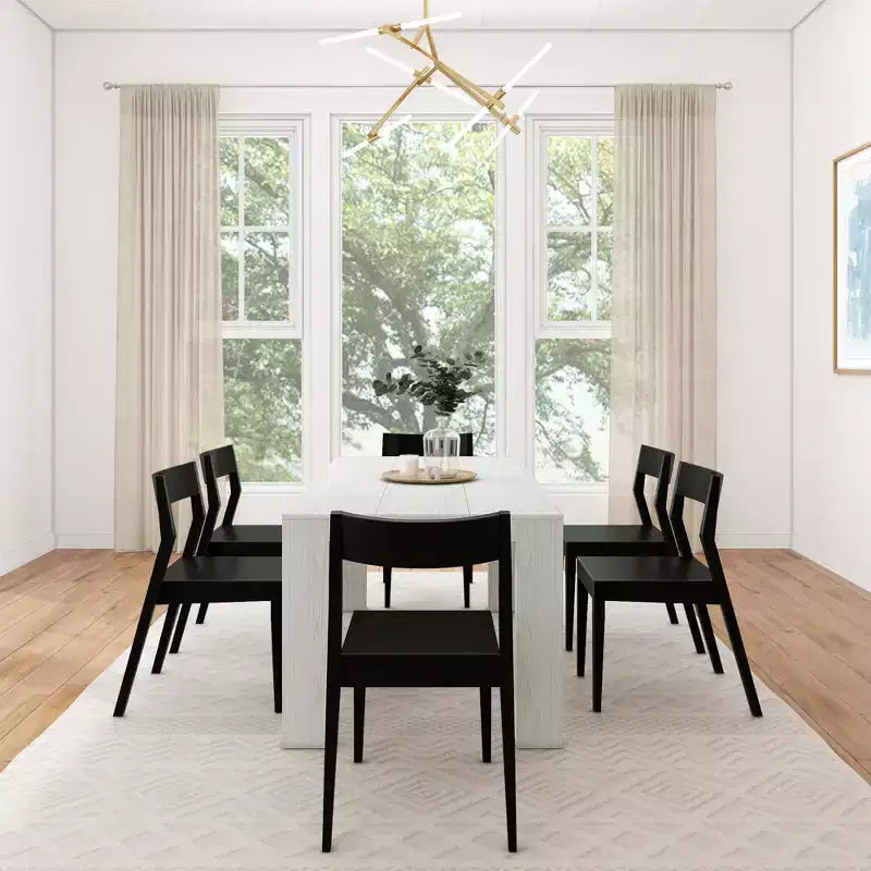 Ensemble de table à manger Plank+Beam 72 Modern en bois massif, brosse métallique noire, + 6 chaises