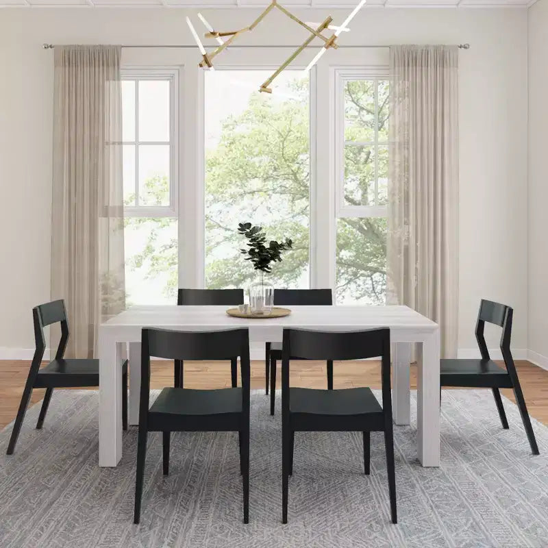 Ensemble de table à manger Plank+Beam 72 Modern en bois massif, brosse métallique noire, + 6 chaises